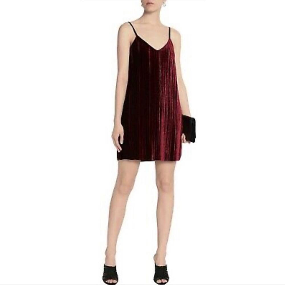 Tart Merlot Red Oda Pleated Shift Velvet Sleeveless Party Dress X-Small NWT